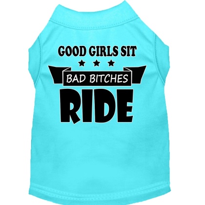 Bitches Ride Screen Print Dog Shirt Aqua Lg