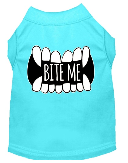 Bite Me Screen Print Dog Shirt Aqua Lg