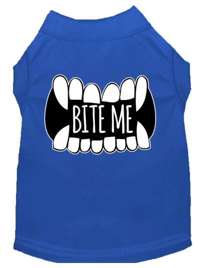 Bite Me Screen Print Dog Shirt Blue Lg