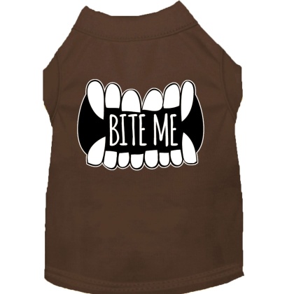 Bite Me Screen Print Dog Shirt Brown Lg