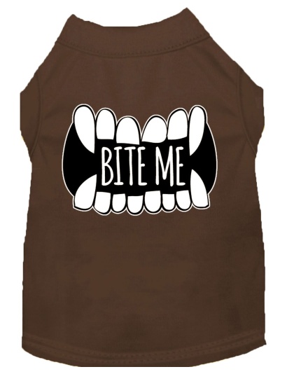 Bite Me Screen Print Dog Shirt Brown Lg