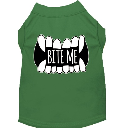 Bite Me Screen Print Dog Shirt Green Lg