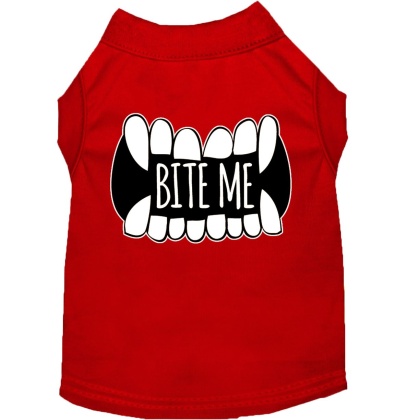 Bite Me Screen Print Dog Shirt Red Lg