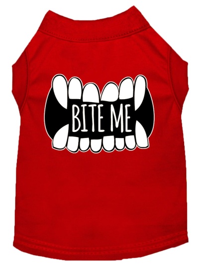 Bite Me Screen Print Dog Shirt Red Lg