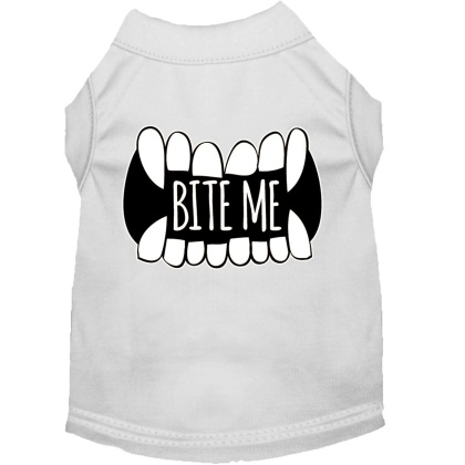 Bite Me Screen Print Dog Shirt White Lg