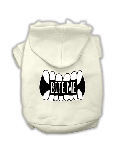 Bite Me Screenprint Dog Hoodie Cream L