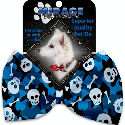 Blue Camo Skulls Pet Bow Tie