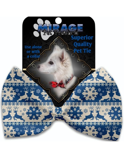 Blue Reindeer Pet Bow Tie Collar Accessory with Velcro