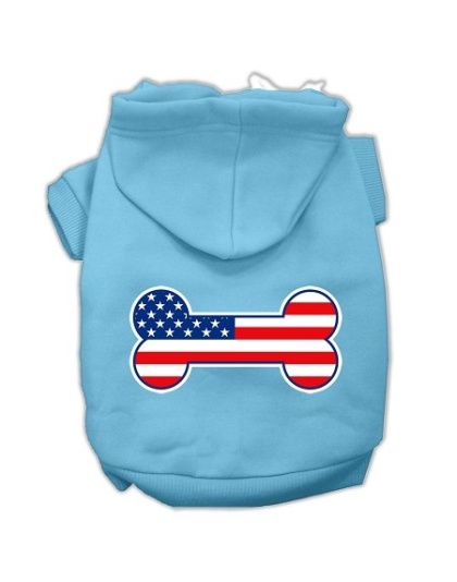 Bone Shaped American Flag Screen Print Pet Hoodies Baby Blue L