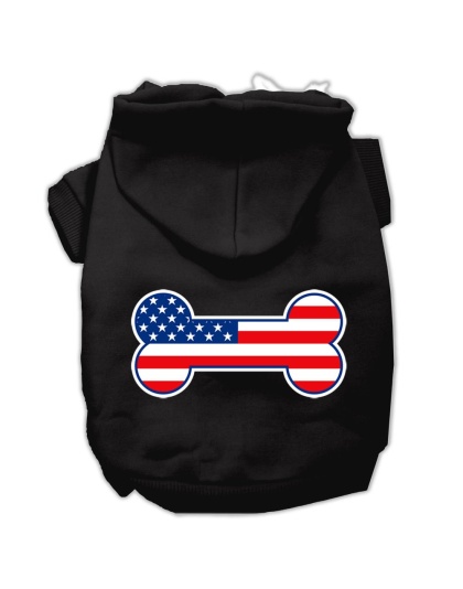 Bone Shaped American Flag Screen Print Pet Hoodies Black Size Lg