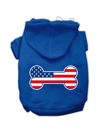 Bone Shaped American Flag Screen Print Pet Hoodies Blue Size Lg