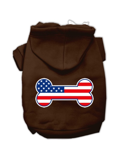 Bone Shaped American Flag Screen Print Pet Hoodies Brown Size L