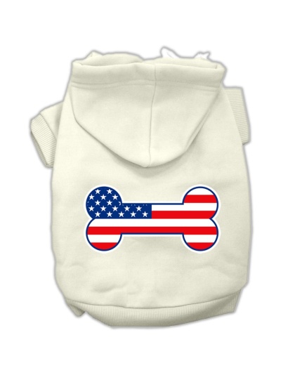 Bone Shaped American Flag Screen Print Pet Hoodies Cream Size L