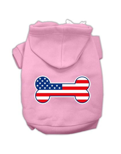 Bone Shaped American Flag Screen Print Pet Hoodies Light Pink Size L