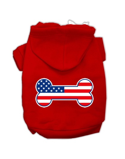 Bone Shaped American Flag Screen Print Pet Hoodies Red Size Lg