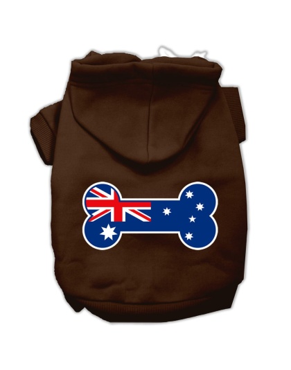 Bone Shaped Australian Flag Screen Print Pet Hoodies Brown Size L