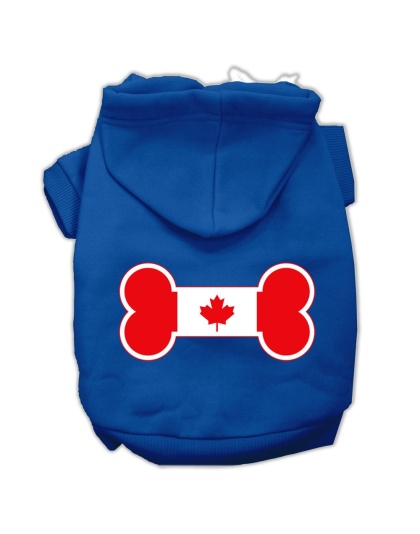 Bone Shaped Canadian Flag Screen Print Pet Hoodies Blue L