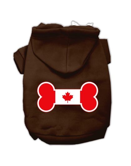 Bone Shaped Canadian Flag Screen Print Pet Hoodies Brown Size Lg