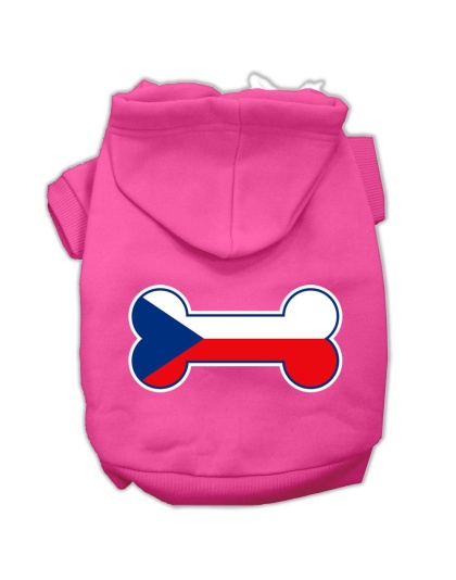 Bone Shaped Czech Republic Flag Screen Print Pet Hoodies Bright Pink Size L
