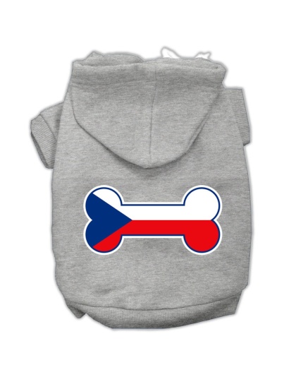Bone Shaped Czech Republic Flag Screen Print Pet Hoodies Grey L