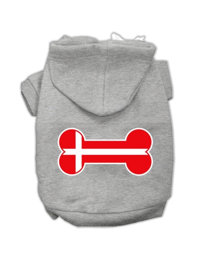 Bone Shaped Denmark Flag Screen Print Pet Hoodies Grey L