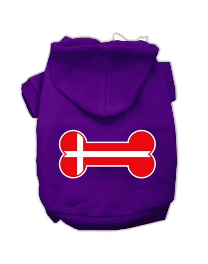 Bone Shaped Denmark Flag Screen Print Pet Hoodies Purple Size L