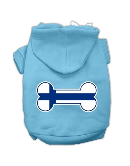 Bone Shaped Finland Flag Screen Print Pet Hoodies Baby Blue L