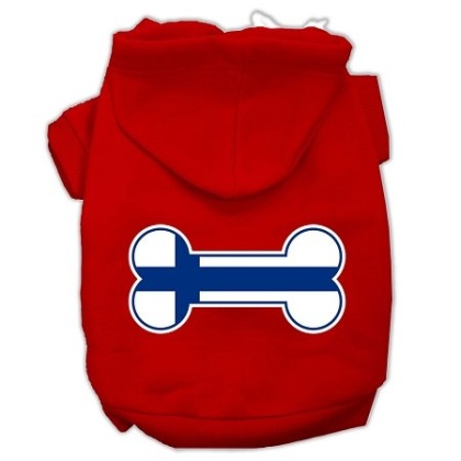 Bone Shaped Finland Flag Screen Print Pet Hoodies Red L