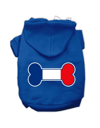 Bone Shaped France Flag Screen Print Pet Hoodies Blue Size Lg