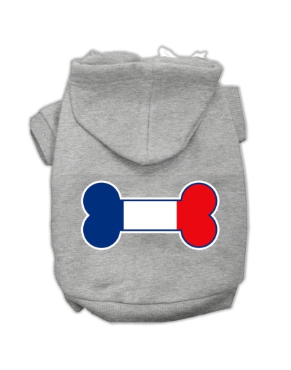 Bone Shaped France Flag Screen Print Pet Hoodies Grey L