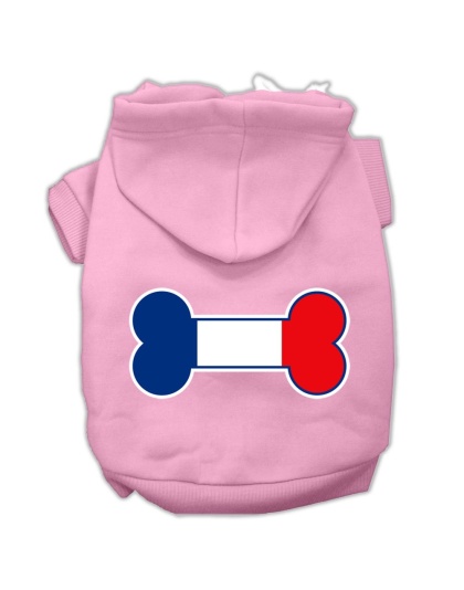 Bone Shaped France Flag Screen Print Pet Hoodies Light Pink Size L