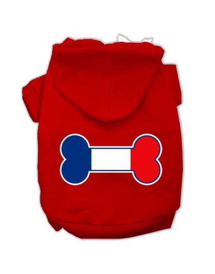 Bone Shaped France Flag Screen Print Pet Hoodies Red Size L