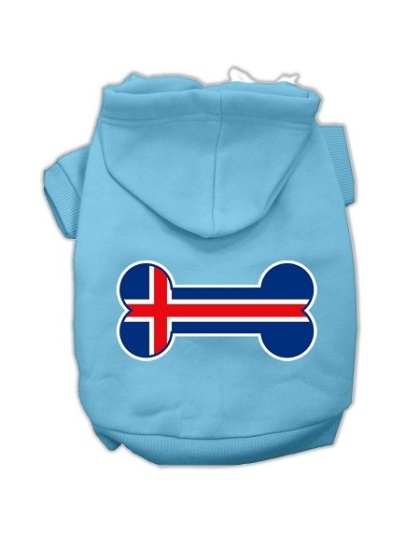 Bone Shaped Iceland Flag Screen Print Pet Hoodies Baby Blue L