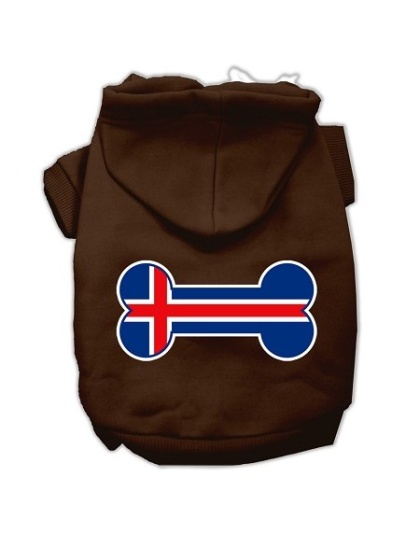 Bone Shaped Iceland Flag Screen Print Pet Hoodies Brown L