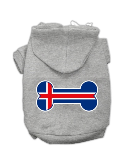 Bone Shaped Iceland Flag Screen Print Pet Hoodies Grey L