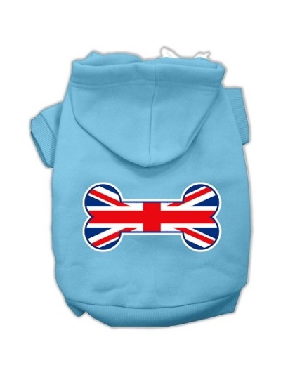 Bone Shaped United Kingdom (Union Jack) Flag Screen Print Pet Hoodies Baby Blue Size Lg