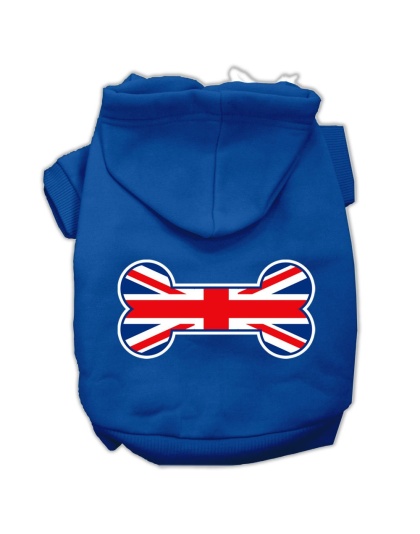 Bone Shaped United Kingdom (Union Jack) Flag Screen Print Pet Hoodies Blue Size Lg