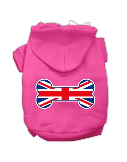 Bone Shaped United Kingdom (Union Jack) Flag Screen Print Pet Hoodies Bright Pink L