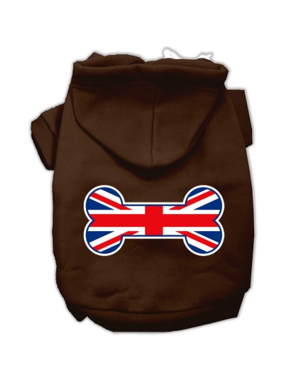 Bone Shaped United Kingdom (Union Jack) Flag Screen Print Pet Hoodies Brown Size Lg