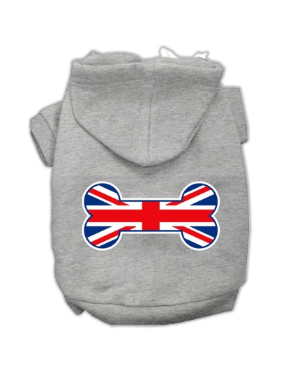 Bone Shaped United Kingdom (Union Jack) Flag Screen Print Pet Hoodies Grey L