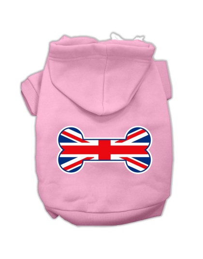 Bone Shaped United Kingdom (Union Jack) Flag Screen Print Pet Hoodies Light Pink Size L