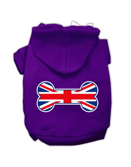 Bone Shaped United Kingdom (Union Jack) Flag Screen Print Pet Hoodies Purple Size L