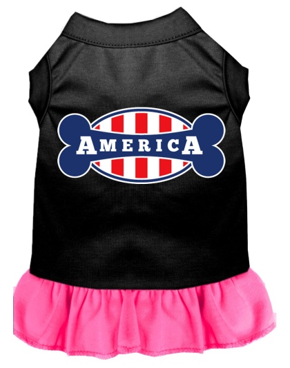 Bonely in America Screen Print Dress Black with Bright Pink Lg