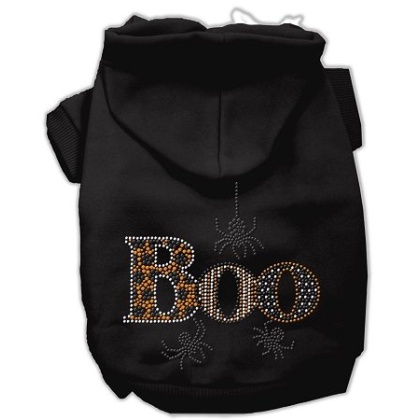 Boo Rhinestone Hoodies Black L