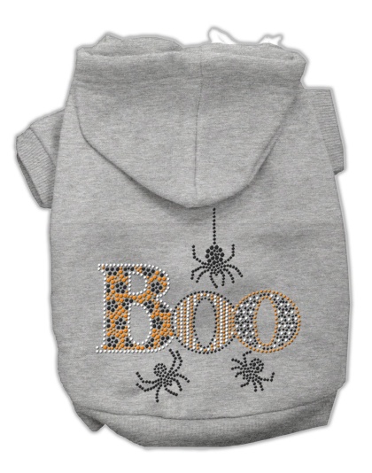 Boo Rhinestone Hoodies Grey L