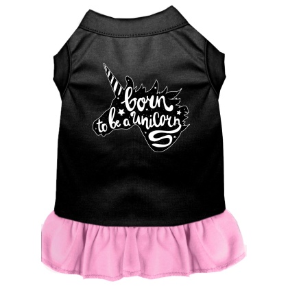 Born to be a Unicorn Screen Print Dog Dress Black with Light Pink Lg