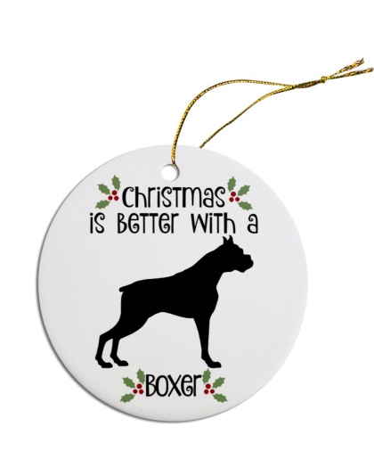 Breed Specific Round Christmas Ornament Boxer