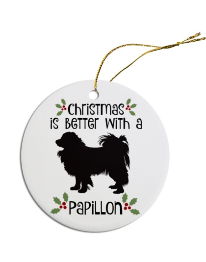 Breed Specific Round Christmas Ornament Papillon