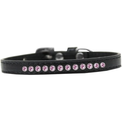 Bright Pink Crystal Size 10 Black Puppy Collar