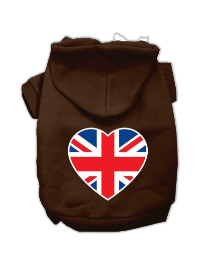 British Flag Heart Screen Print Pet Hoodies Brown Size Med